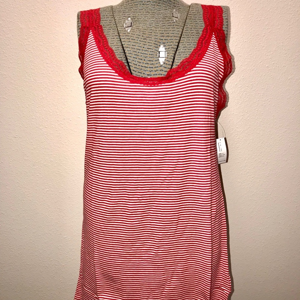Old Navy XXLT Red/White Strip Tank Top Lace NWT